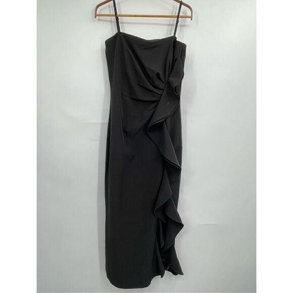 Bardōt Black Sleeveless Rona Ruffle Side Slit Bodycon Midi Dress Size 6 - Picture 1 of 9